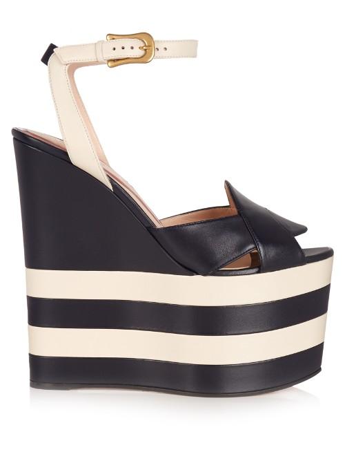Gucci Sally Leather Wedge Sandals