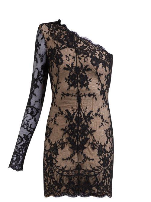 Matchesfashion.com Alexander Mcqueen - Asymmetric Sarabande Lace Mini Dress - Womens - Black Multi