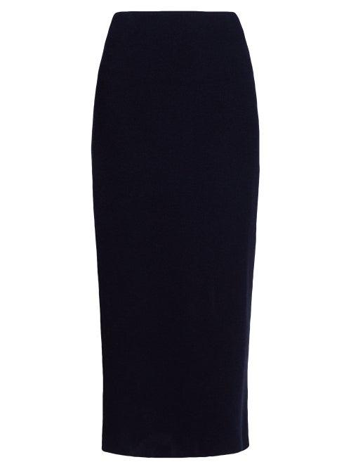 Matchesfashion.com The Row - Stratski Wool Blend Midi Skirt - Womens - Navy