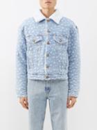 Erl - Faux Shearling-collar Star-jacquard Denim Jacket - Mens - Blue