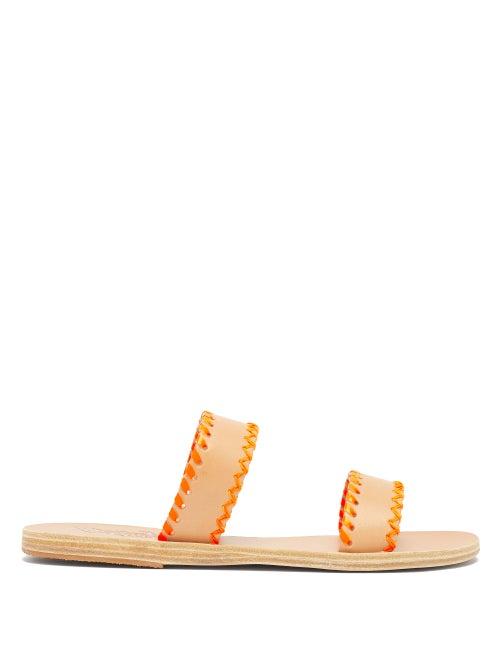 Matchesfashion.com Ancient Greek Sandals - Melia Whipstitched Leather Slides - Womens - Orange Multi