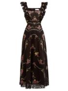 Matchesfashion.com Zimmermann - Allia Floral Embroidered Ruffled Dress - Womens - Black