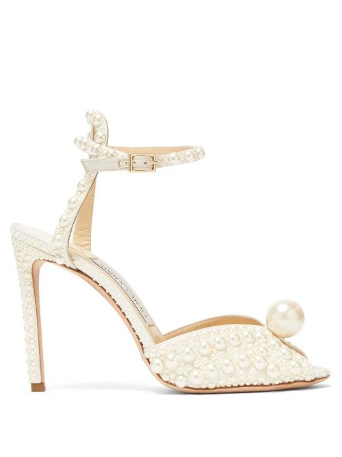 Matchesfashion.com Jimmy Choo - Sacora 100 Faux Pearl-embellished Satin Sandals - Womens - White