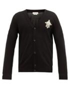 Matchesfashion.com Alexander Mcqueen - Embellished-appliqu Wool Cardigan - Mens - Black