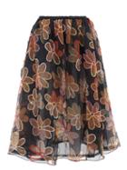 Ashish - Big Daisy Floral-cutwork Silk-organza Skirt - Womens - Black Multi