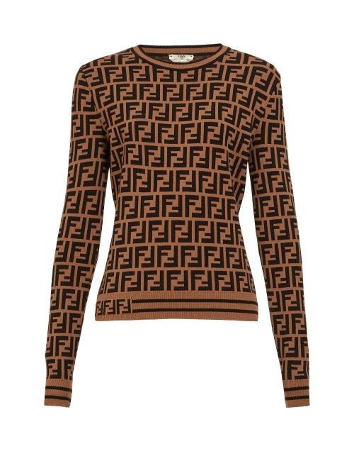Matchesfashion.com Fendi - Ff Jacquard Knitted Top - Womens - Brown Multi