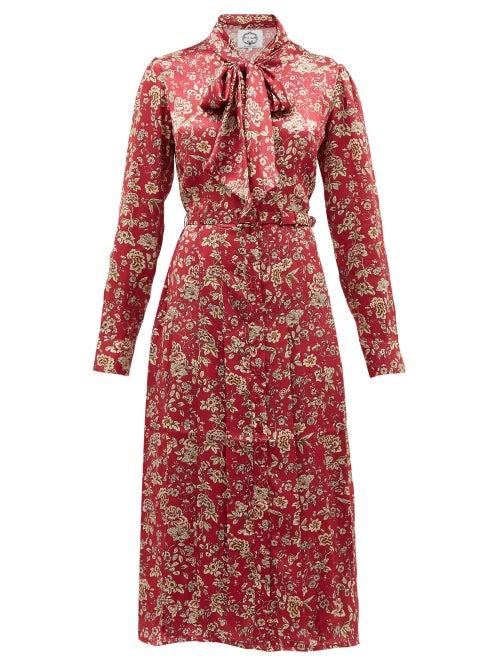 Matchesfashion.com Evi Grintela - Gilda Floral Print Silk Satin Midi Dress - Womens - Pink Print