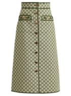 Matchesfashion.com Gucci - Gg Logo Cotton Blend Skirt - Womens - Green Multi