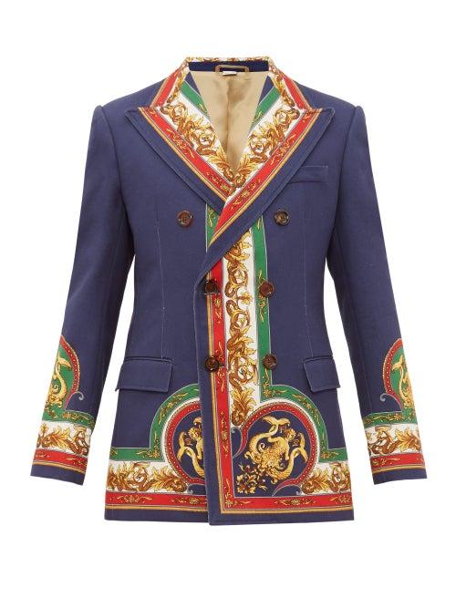 Matchesfashion.com Gucci - Mermaid Print Double Breasted Cotton Twill Jacket - Mens - Multi