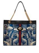Matchesfashion.com Gucci - Rajah Cloud Print Velvet And Leather Tote Bag - Womens - Blue Multi