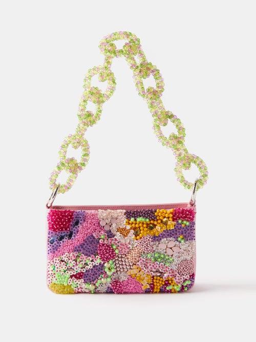 Germanier - Chain-strap Beaded Canvas Shoulder Bag - Womens - Pink Multi