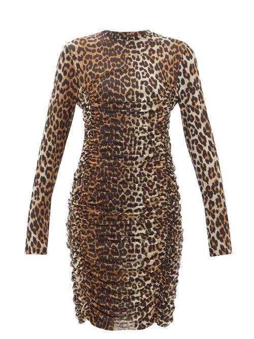 Matchesfashion.com Ganni - Ruched Leopard-print Mesh Dress - Womens - Leopard
