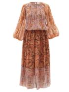 Matchesfashion.com Zimmermann - Botanica Ruched Paisley-print Silk-georgette Dress - Womens - Pink Print
