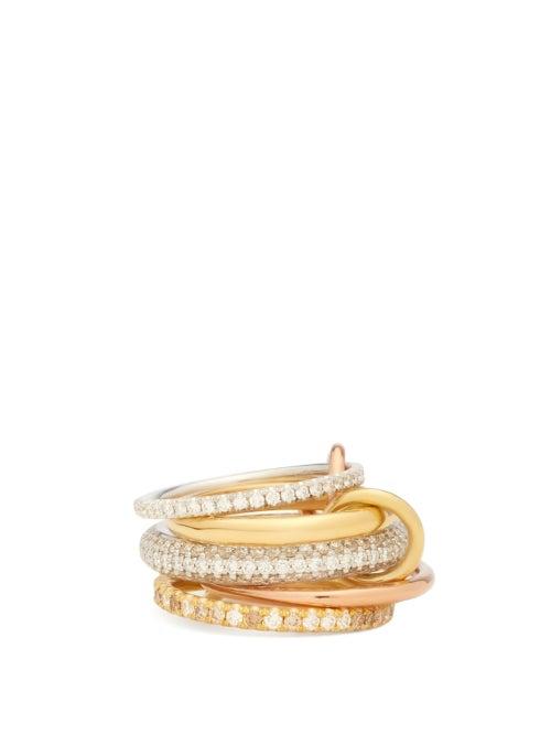 Matchesfashion.com Spinelli Kilcollin - Leo Blanc Galaxy Diamond & 18kt Gold Stacked Ring - Womens - Rose Gold