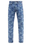 Mens Rtw Vetements - Monogram-print Slim-leg Jeans - Mens - Blue