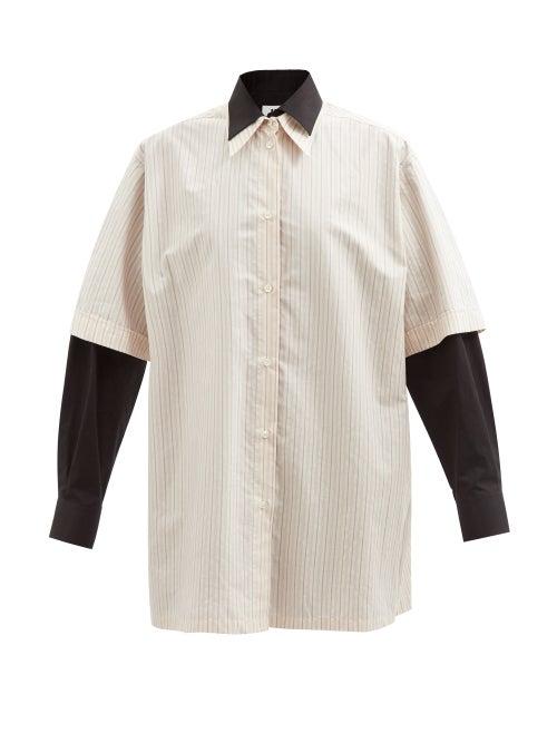 Mm6 Maison Margiela - Layered Striped Cotton-poplin Shirt - Womens - White Black