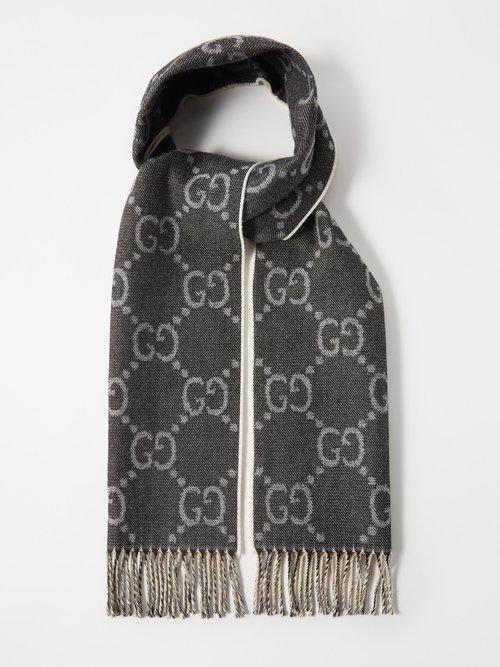 Gucci - Gg-jacquard Reversible Wool Scarf - Womens - Black Ivory