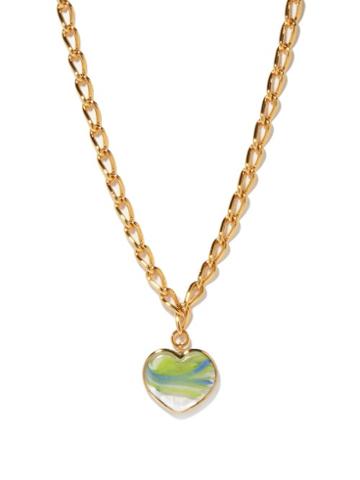 Ladies Jewellery Tohum - Cuore 24kt Gold-plated Heart Pendant Necklace - Womens - Green Gold