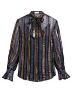 Matchesfashion.com Peter Pilotto - Striped Metallic Silk Blend Chiffon Blouse - Womens - Gold Multi