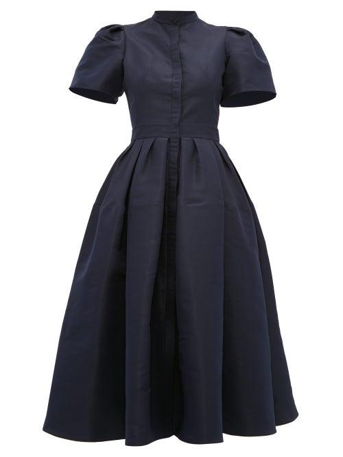 Matchesfashion.com Alexander Mcqueen - Puffed Sleeve Silk Faille Dress - Womens - Navy