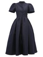 Matchesfashion.com Alexander Mcqueen - Puffed Sleeve Silk Faille Dress - Womens - Navy