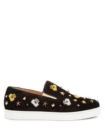 Matchesfashion.com Christian Louboutin - Mister Academy Embellished Slip On Suede Trainers - Mens - Black Multi