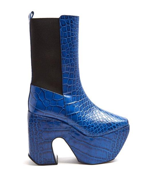 Matchesfashion.com Marques'almeida - Crocodile Effect Leather Platform Boots - Womens - Blue