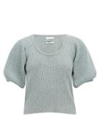 Matchesfashion.com Ganni - Puff-sleeve Rib-knit Top - Womens - Grey