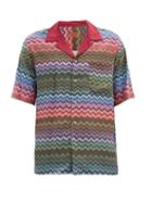 Matchesfashion.com Missoni - Chevron-striped Cuban-collar Poplin Shirt - Mens - Pink Multi
