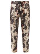 Nipoaloha - Rooster-print Silk-twill Trousers - Mens - Tan Multi