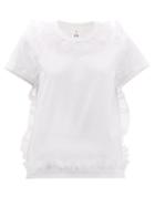 Matchesfashion.com Noir Kei Ninomiya - Ruffled Organza Trimmed Cotton T Shirt - Womens - White