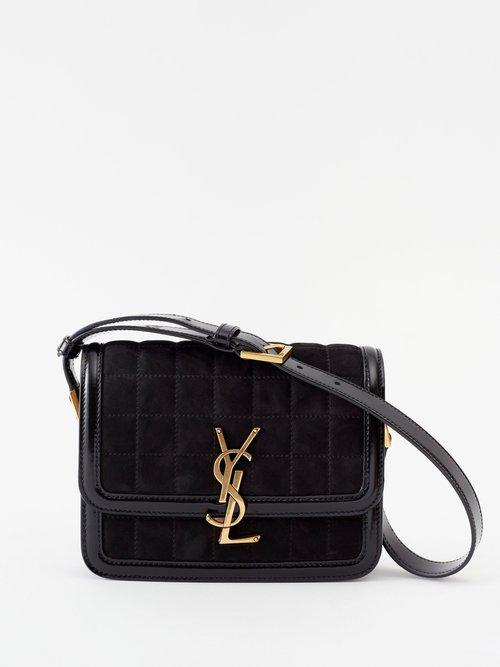 Saint Laurent - Solferino Ysl-plaque Quilted-suede Shoulder Bag - Womens - Black