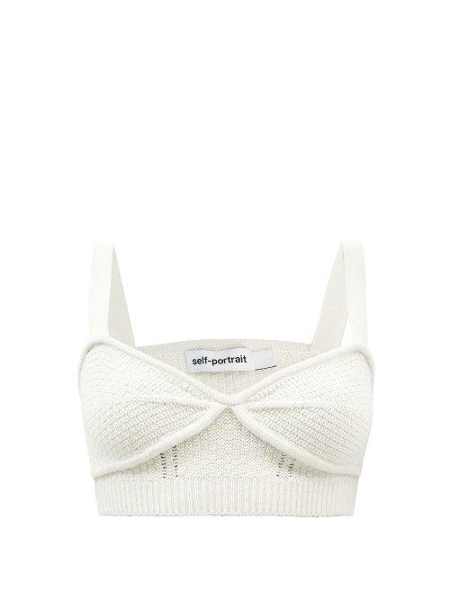 Self-portrait - Knitted Cropped Top - Womens - Ivory