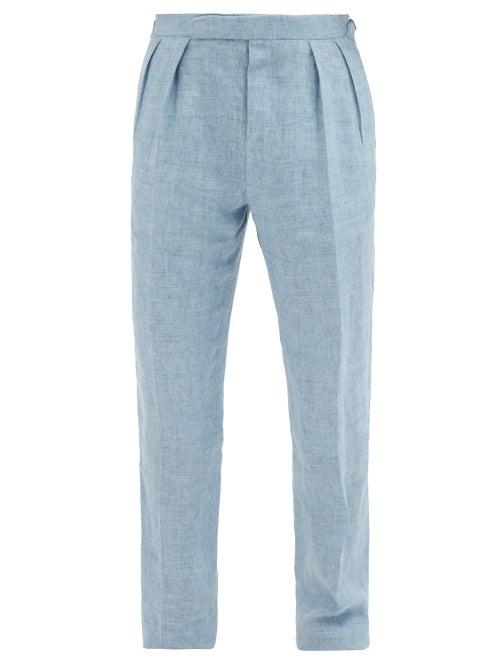 Ralph Lauren Purple Label - Gregory Pleated Linen Trousers - Mens - Light Blue