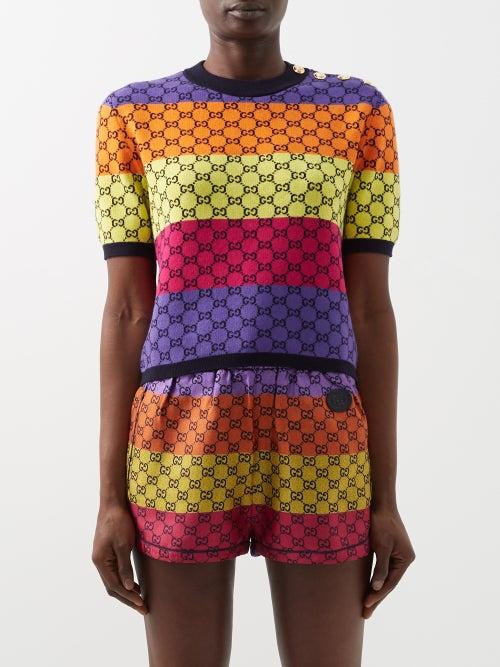 Gucci - Gg-intarsia Striped Cotton-blend Sweater - Womens - Multi