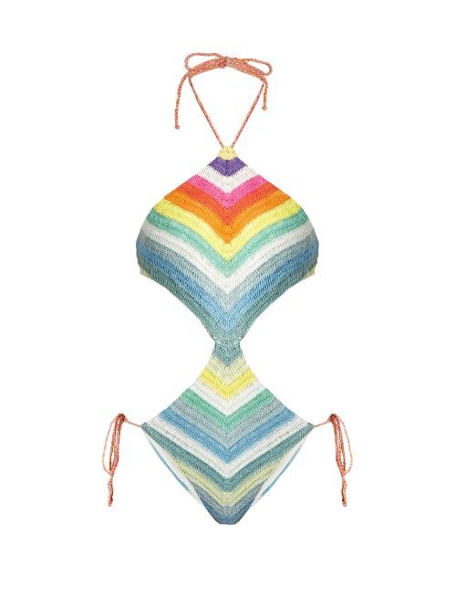 Mara Hoffman Prismatic-striped Crochet Cut-out Swimsuit