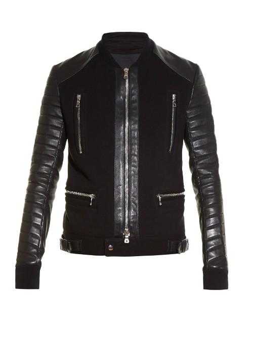 Balmain Quilted Leather-sleeved Biker Jacket