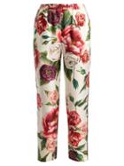 Matchesfashion.com Dolce & Gabbana - Silk Twill Rose And Peony Print Trousers - Womens - White Multi