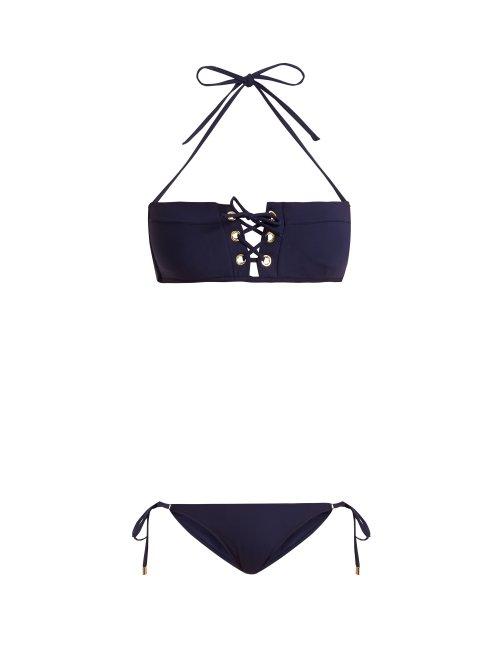 Matchesfashion.com Melissa Odabash - Jordan Lace Up Bandeau Bikini - Womens - Navy