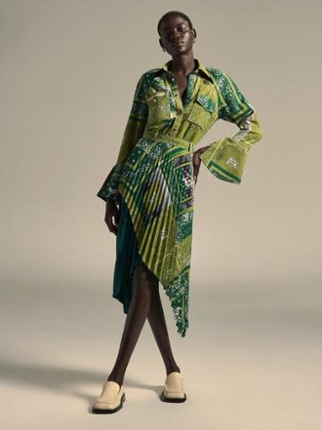 Thebe Magugu - Sisterhood Pleated Bandana-print Crepe Skirt - Womens - Green Multi