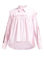 Matchesfashion.com Preen Line - Ruffled Slit Sleeve Cotton Shirt - Womens - Light Pink