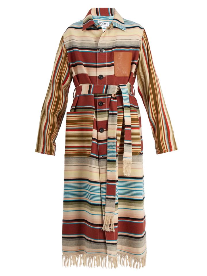 Loewe Frayed Patch-pocket Striped Robe Coat