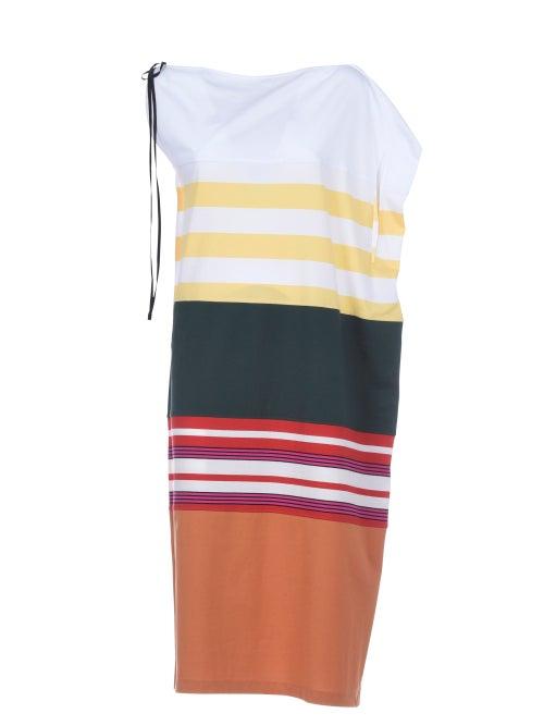 Matchesfashion.com Marni - Asymmetric Striped Poplin Dress - Womens - White Multi