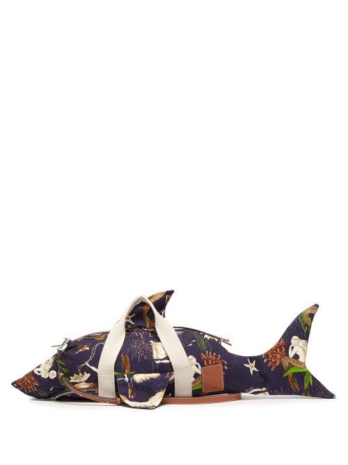 Matchesfashion.com Loewe Paula's Ibiza - Shark Mermaid-print Canvas Duffle Bag - Mens - Blue Multi
