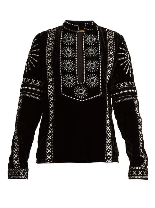 Matchesfashion.com Dodo Bar Or - Maria Embroidered Velvet Top - Womens - Black Silver