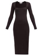 Matchesfashion.com Ganni - Square-neck Rib-knitted Dress - Womens - Dark Brown