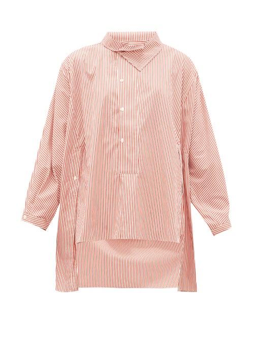 Matchesfashion.com Palmer//harding - Miad Asymmetric Striped Cotton-poplin Shirt - Womens - Red White