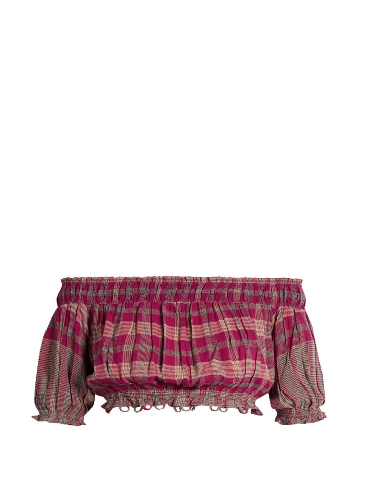 Apiece Apart Oeste Off-the-shoulder Plaid Cropped Top