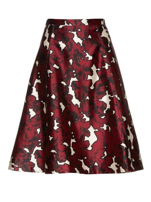 Oscar De La Renta Floral-print Silk-mikado Skirt