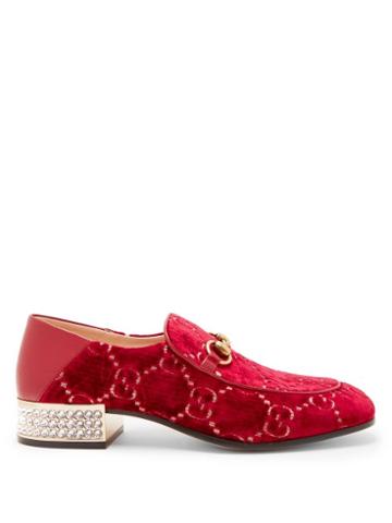 Matchesfashion.com Gucci - Mister Gg Crystal Embellished Velvet Loafers - Womens - Red